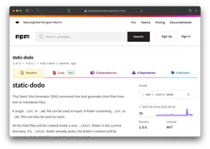 Static Dodo Npmjs webpage screenshot